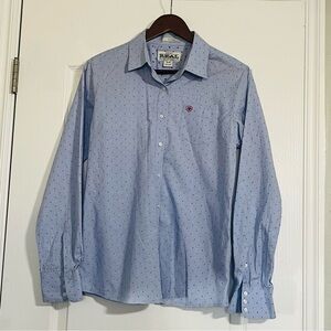 NWOT Ariat Light Blue Western Shirt With Red and Navy Microdots